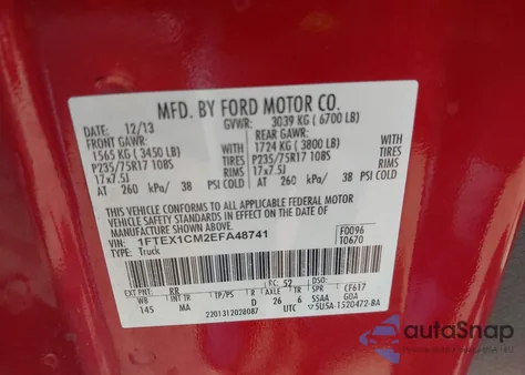 2014 Ford F-150 Xlt из США, поврежденный, VIN 1FTEX1CM2EFA48741